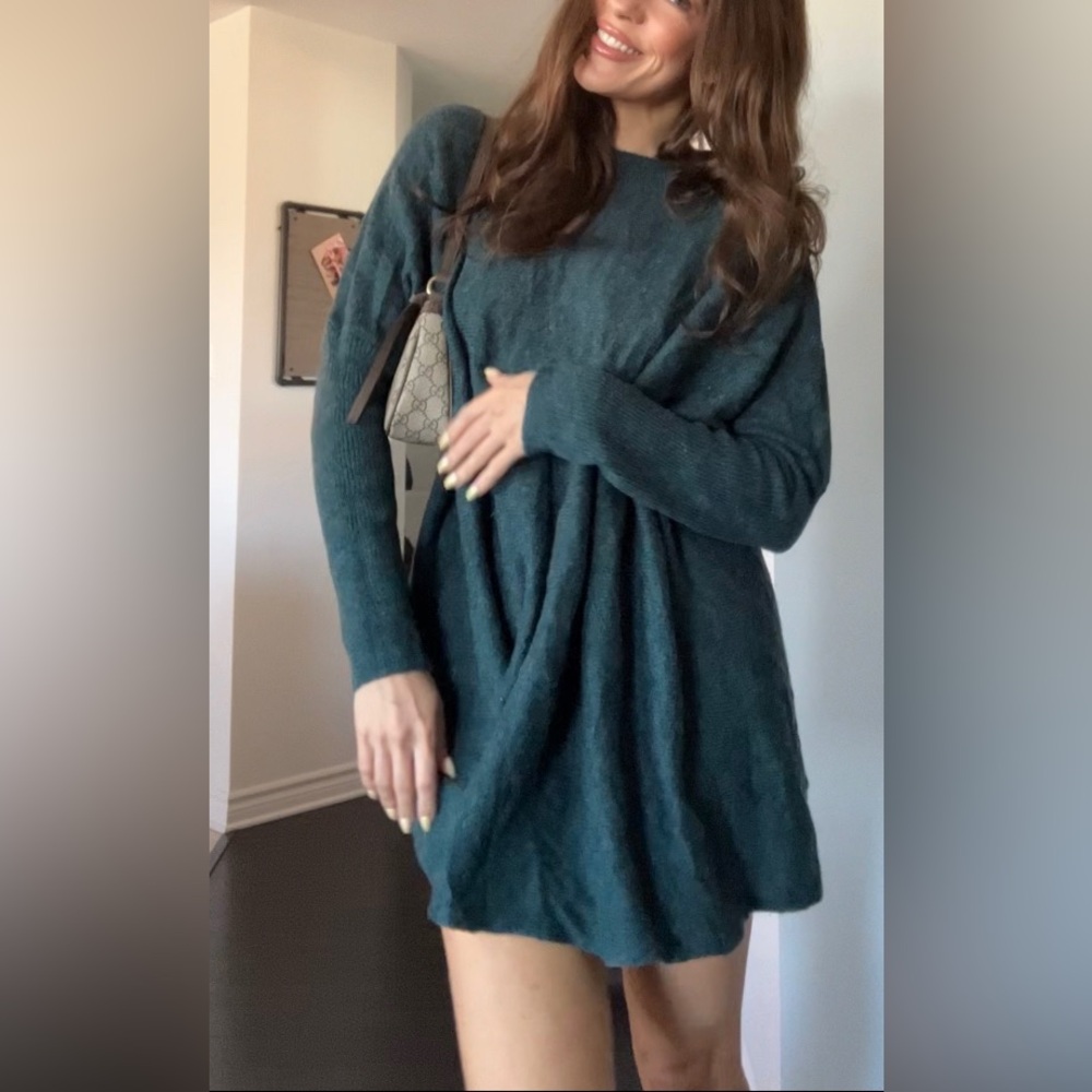 Teal Long-Sleeve alpaca blend Sweater Dress